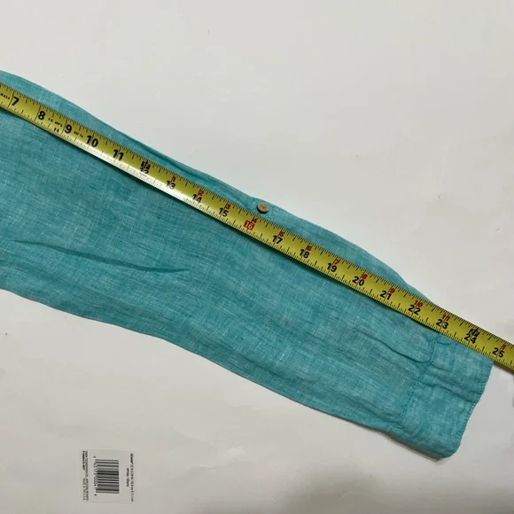 ๐ผJONES NY Green Turquoise Linen Classic Long Sleeve Button Down Shirt Medium - Picture 7 of 11
